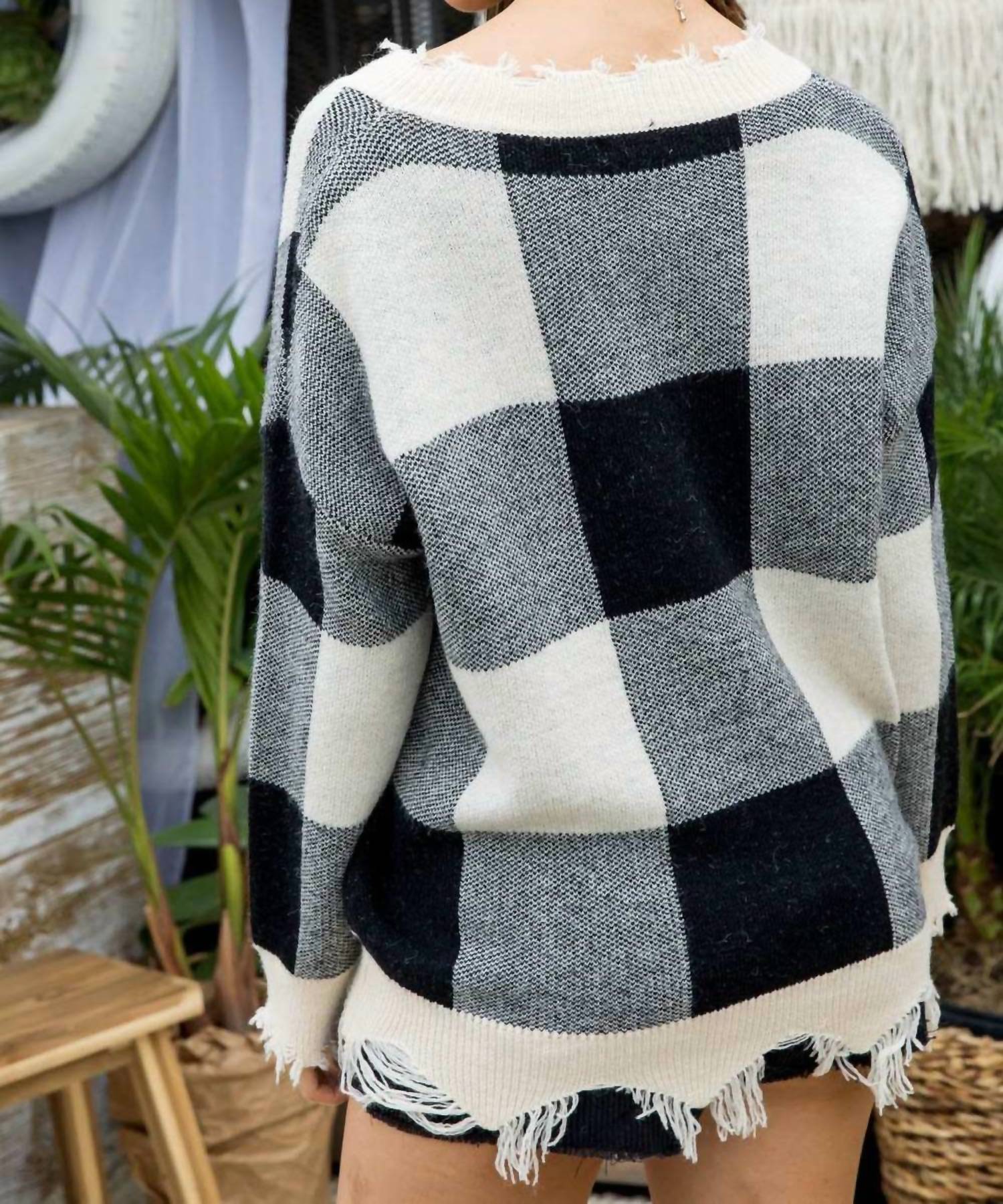 Mainstrip - Plaid Frayed Sweater