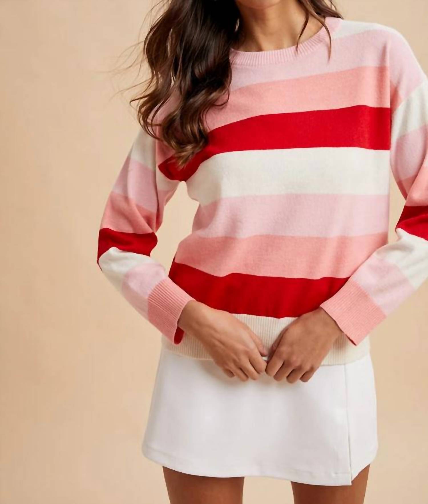 AnnieWear Valentine Color Block Stripe Sweater in pink stripe - women's sweater - view 4