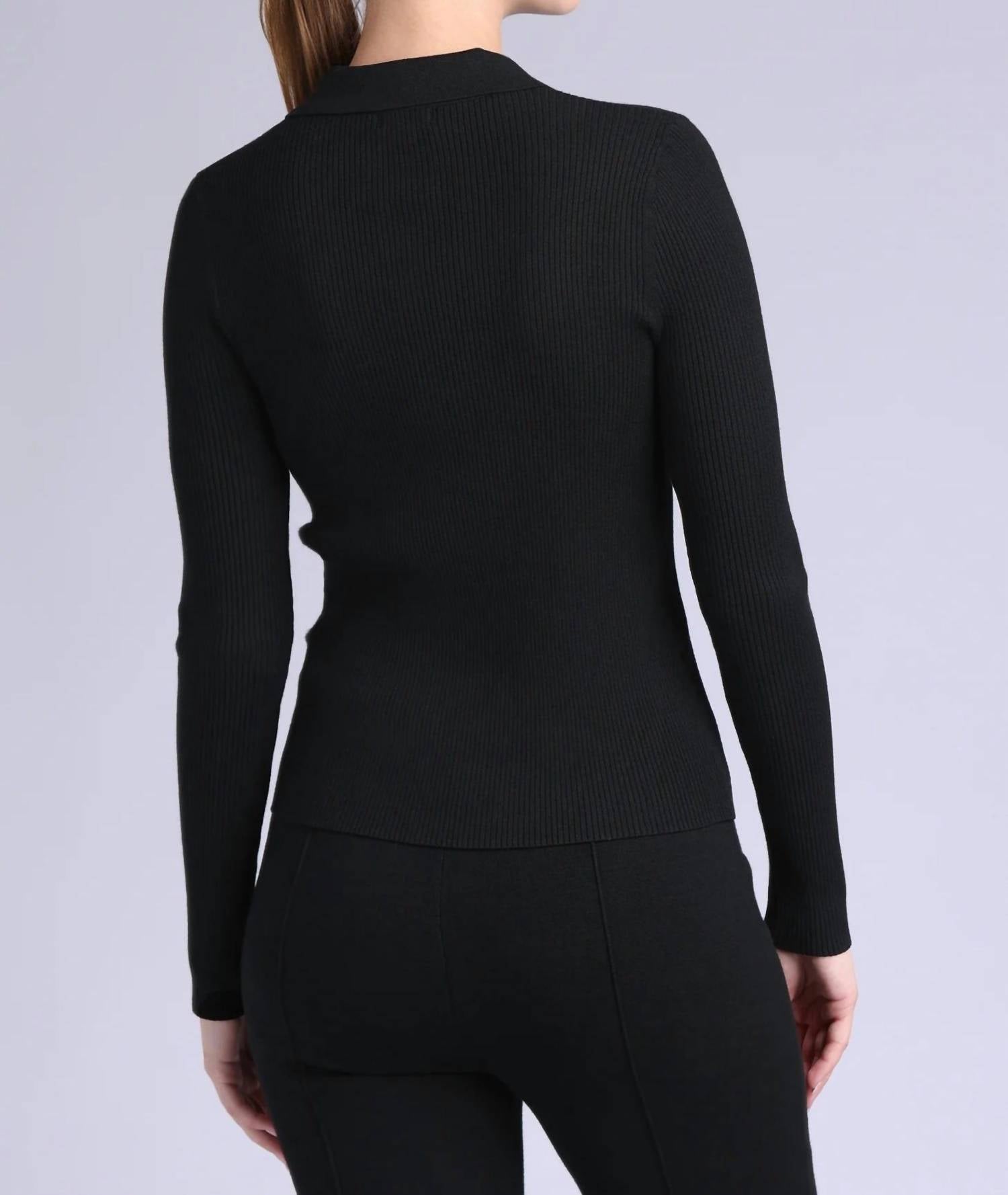 Minnie Rose - Ribbed Collared Henley Top