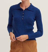 CRESCENT Ribbed Polo Sweater Top in blue - women's sweater