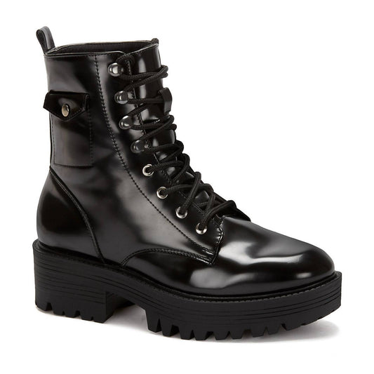 Andrea - Women's Patent Combat Boots