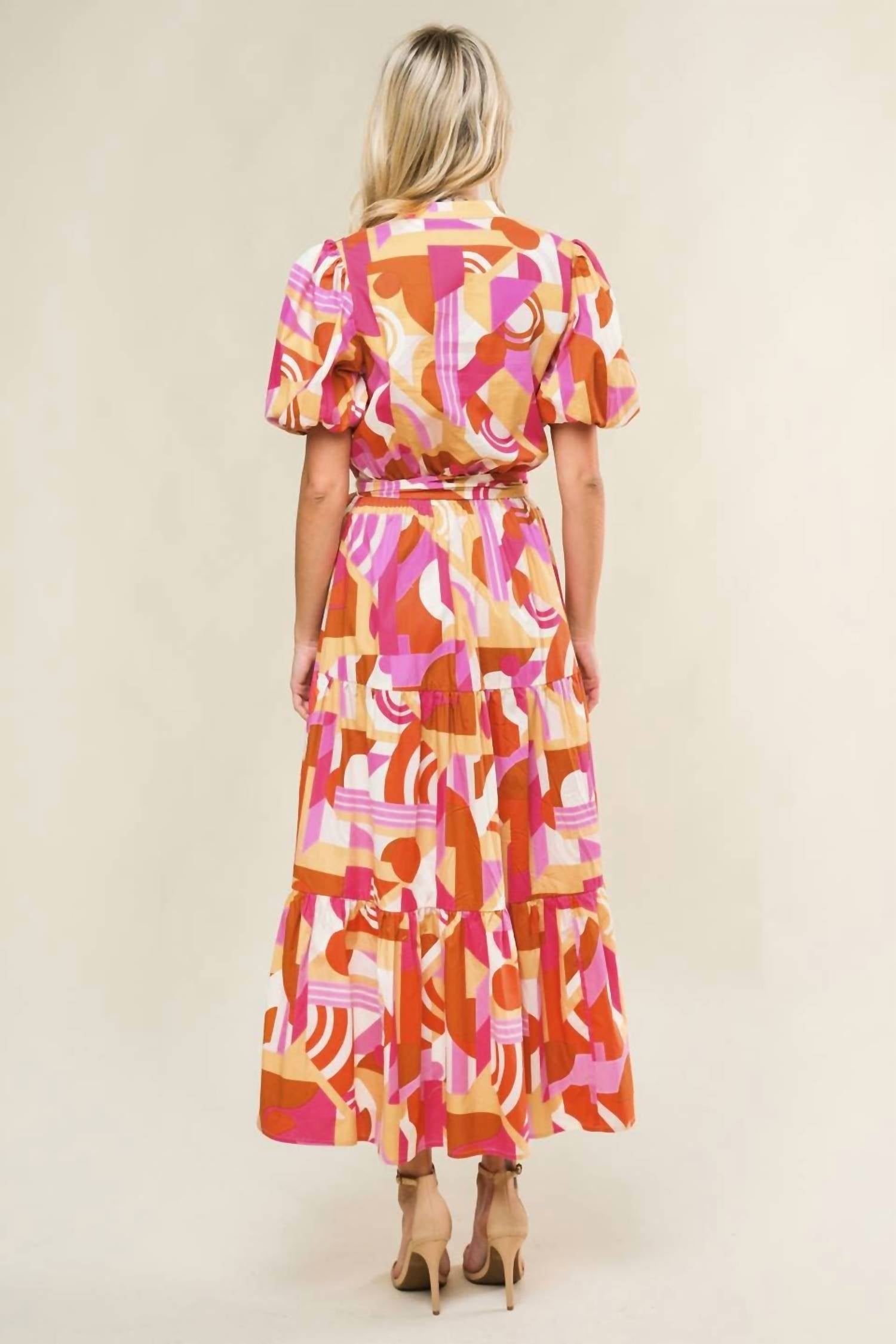 Flying Tomato - Clementine Printed Poplin Puff Sleeve Maxi Dress