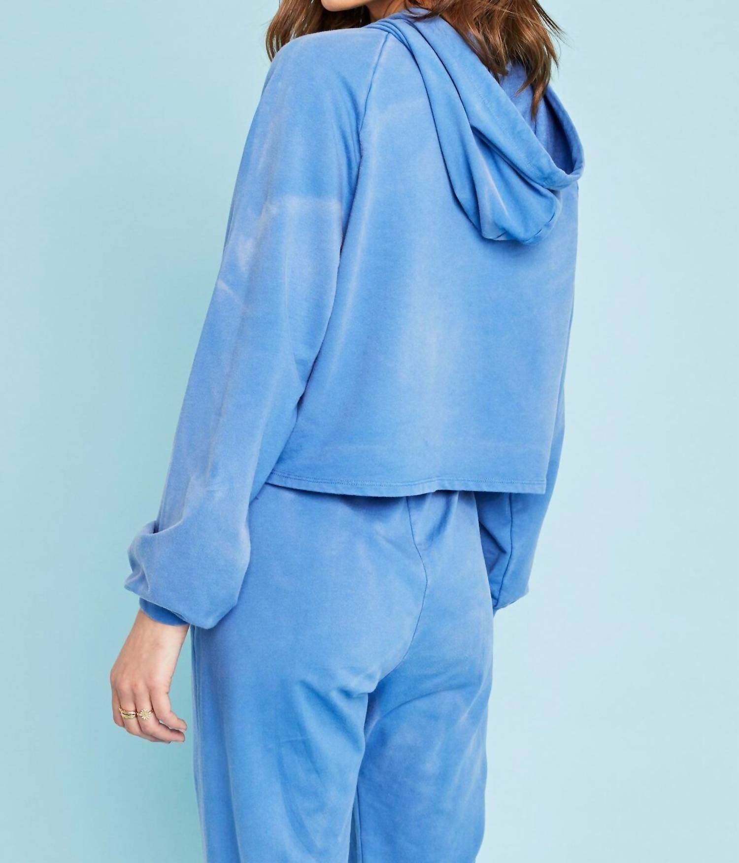PROJECT SOCIAL T Sana Washed Hoodie in yacht blue - women's top - detail view