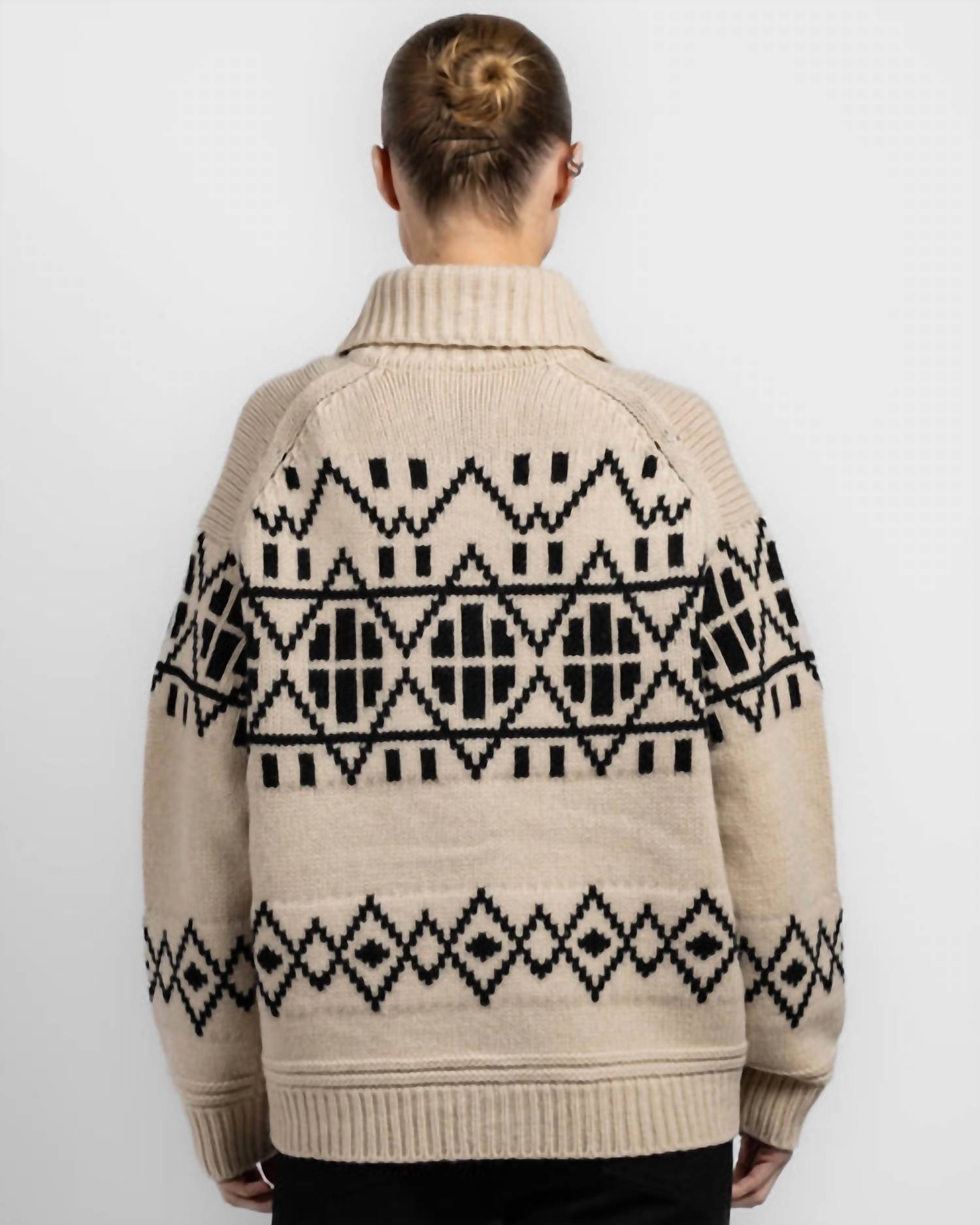 White + Warren Merino Fair Isle Jacket in ivory combo - women's jacket - detail view