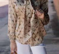2FlyCo Brimstone Tie Front Blouse in tan brown - women's blouse