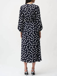 Joseph Ribkoff - Polka Dot Puff Sleeves Wrap Dress