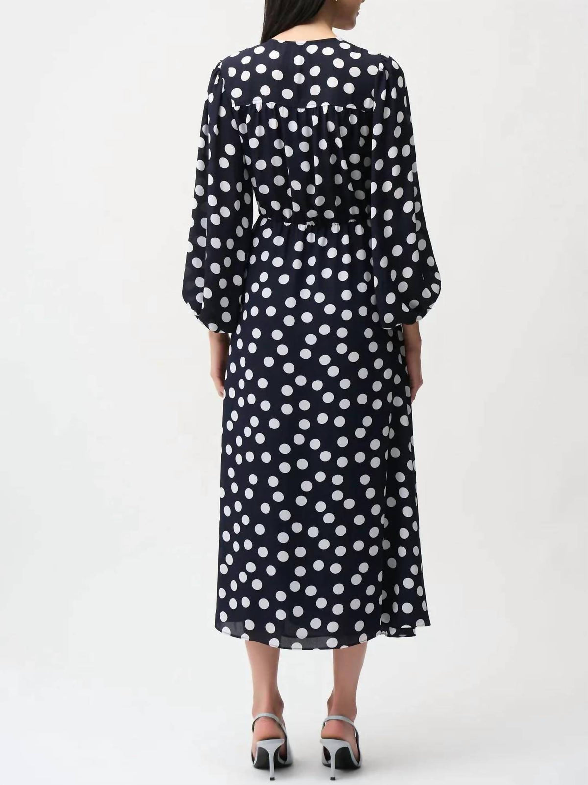 Joseph Ribkoff - Polka Dot Puff Sleeves Wrap Dress