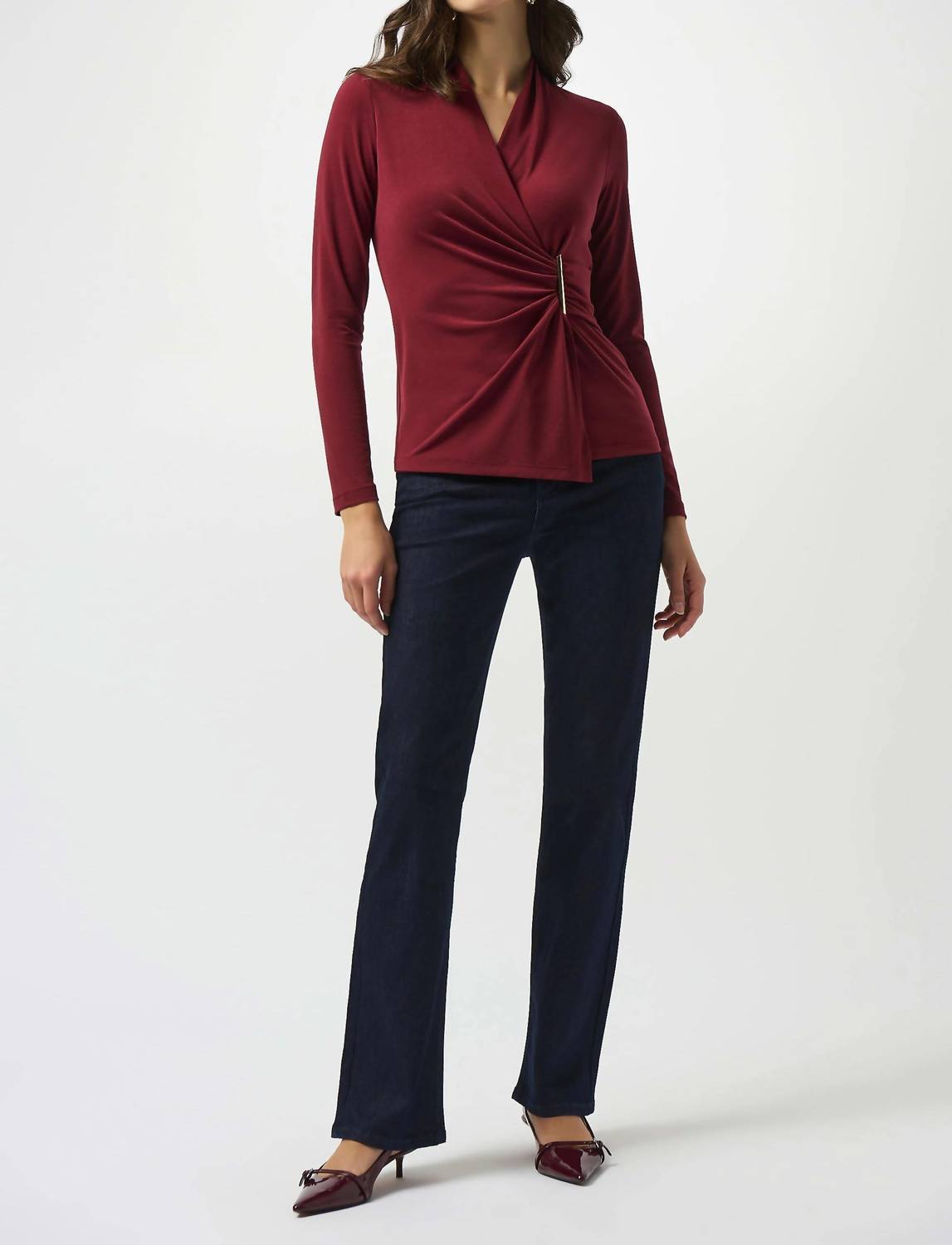 Joseph Ribkoff - Moss Crepe Fitted Wrap Top
