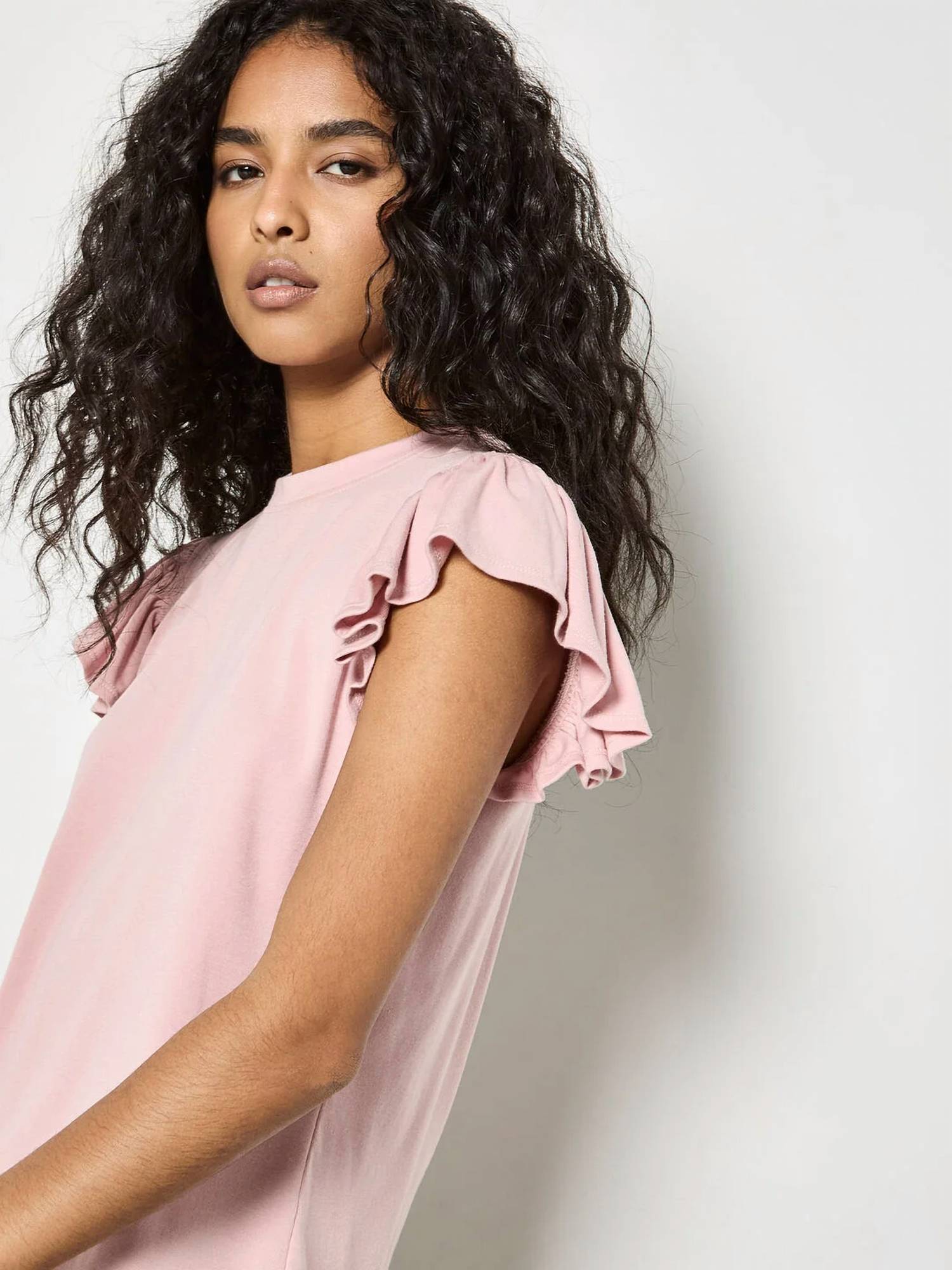 Apricot - Women's Jersey Knit Ruffle T Shirt