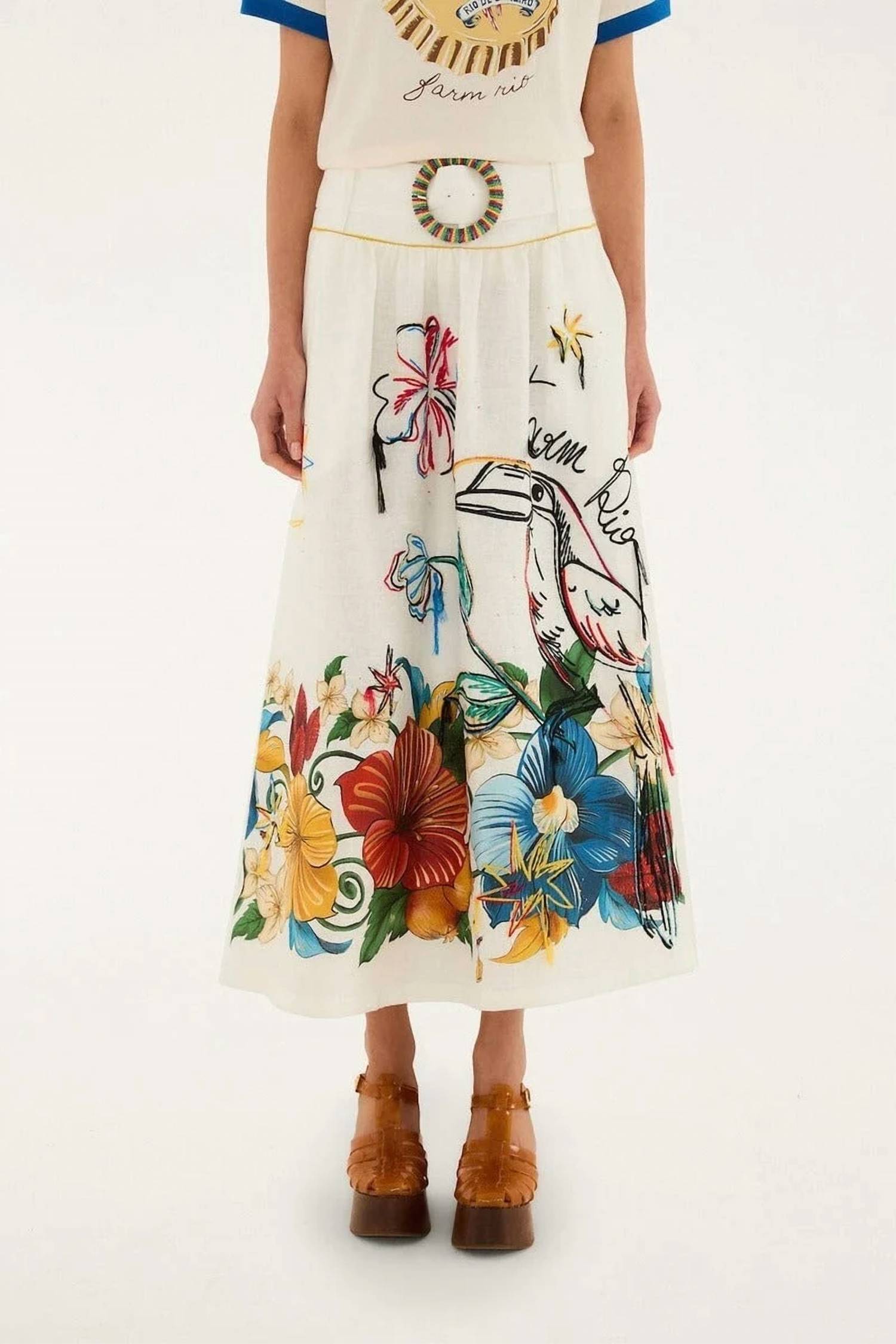 Farm Rio - Tropi Embroidered Linen Skirt