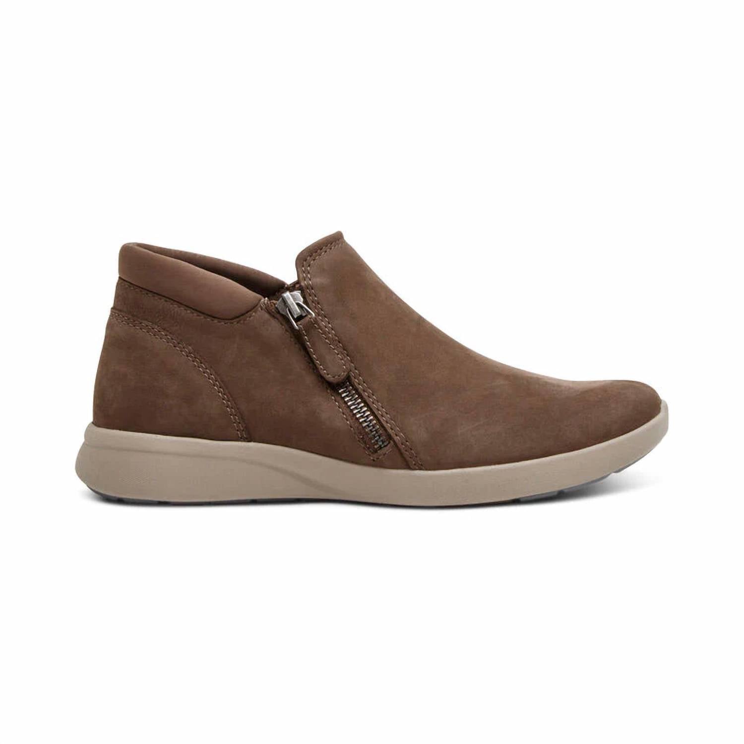 Aetrex Women's Addie Boot in brown - women's shoe - detail view