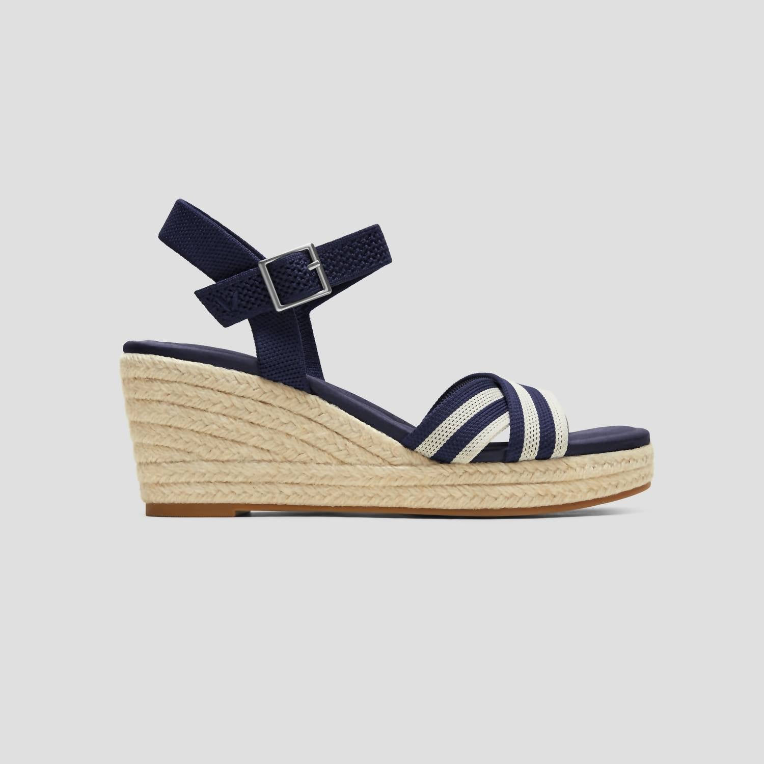 Vivaia Women's Espadrille Wedge Sandals in blue cream - women's shoe - detail view