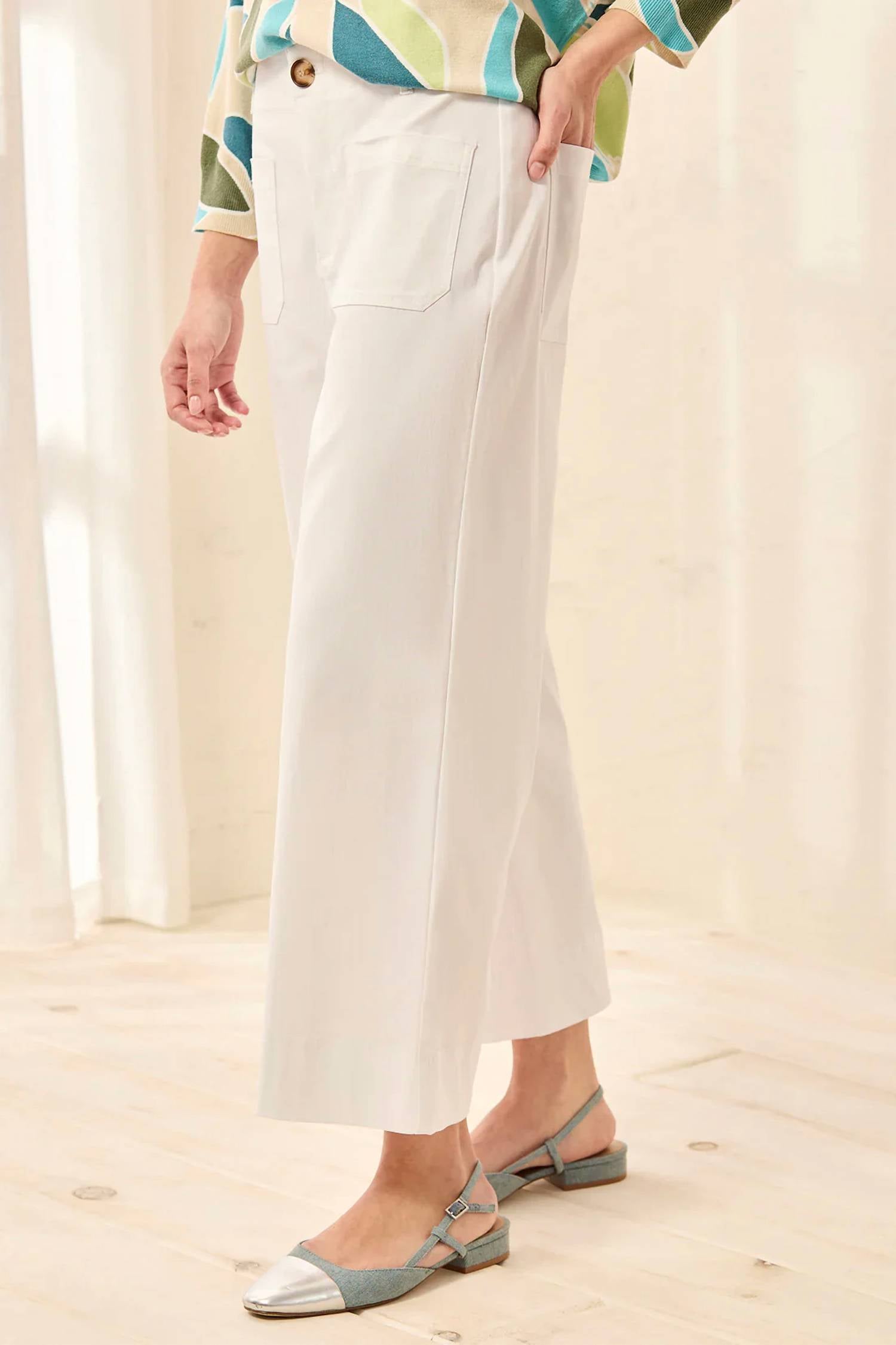 Tribal - Stretch Twill Button‑front Wide‑leg Ankle Pants