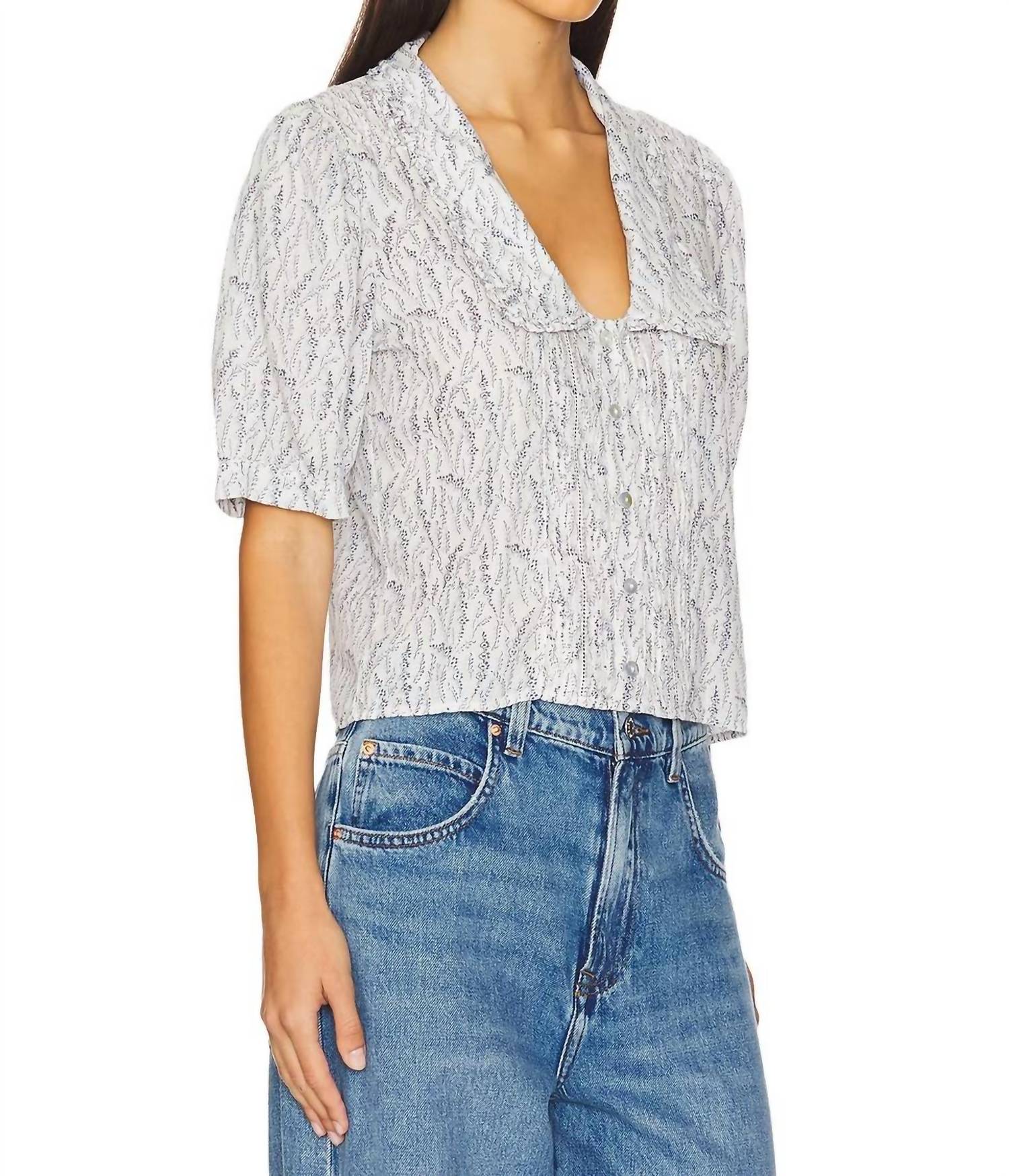 Nation LTD Pia Pintuck Blouse in porcelain floral vines - women's blouse - detail view