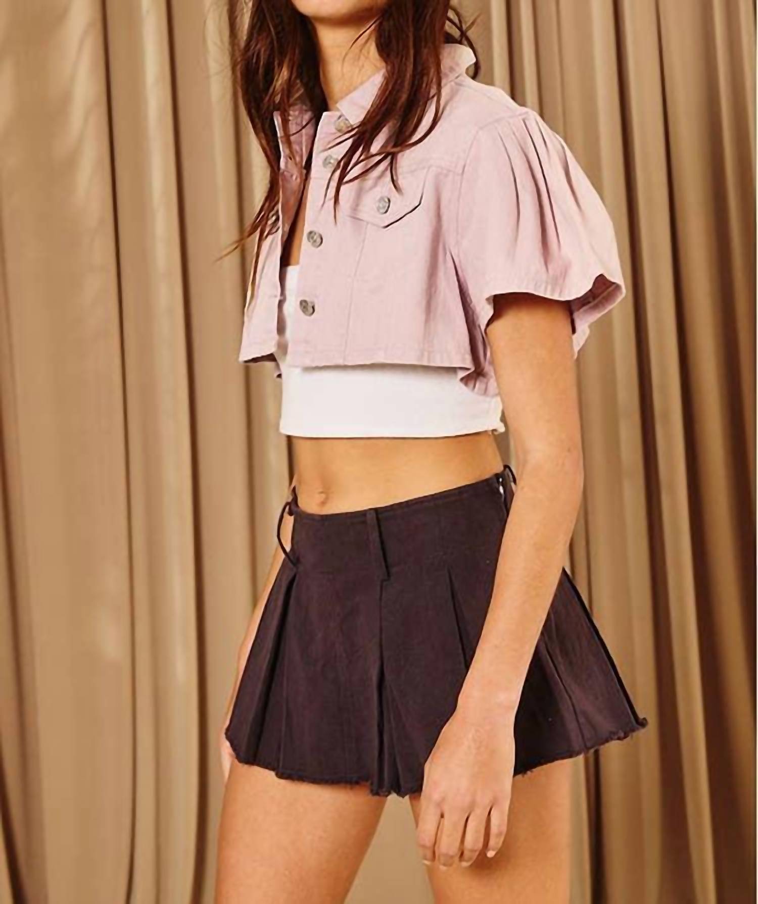 Bucketlist - Short Puff Sleeves Cropped Denim Jacket