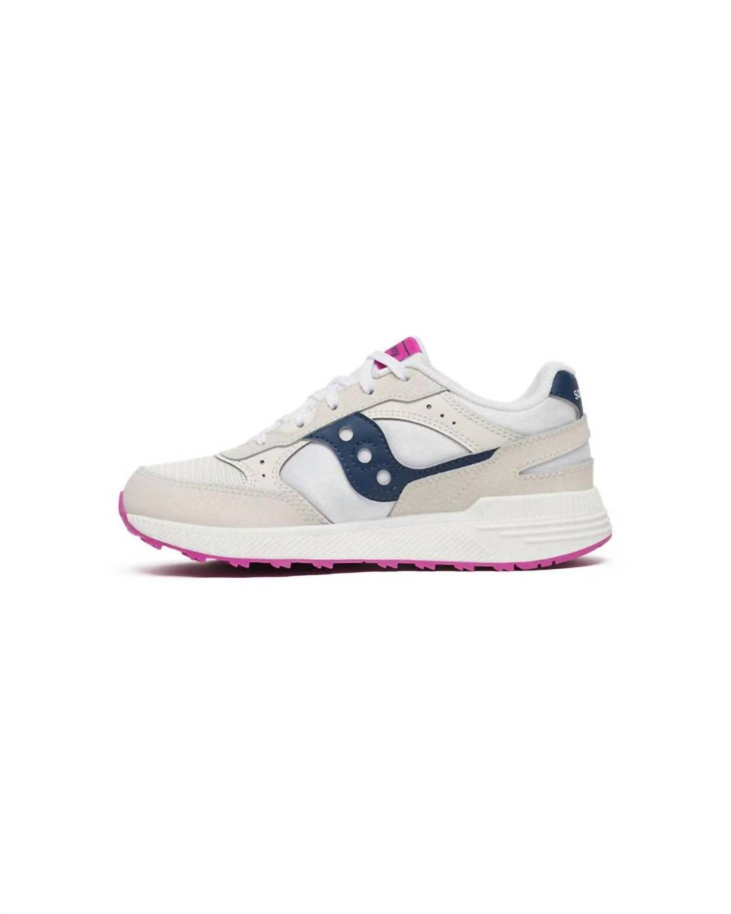 SAUCONY Kid's Eclipse Sneaker in white navy pink - kids' sneaker - detail view