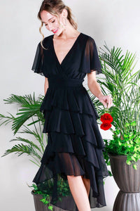 Vine & Love - Elegant Ruffled Chiffon Midi Dress