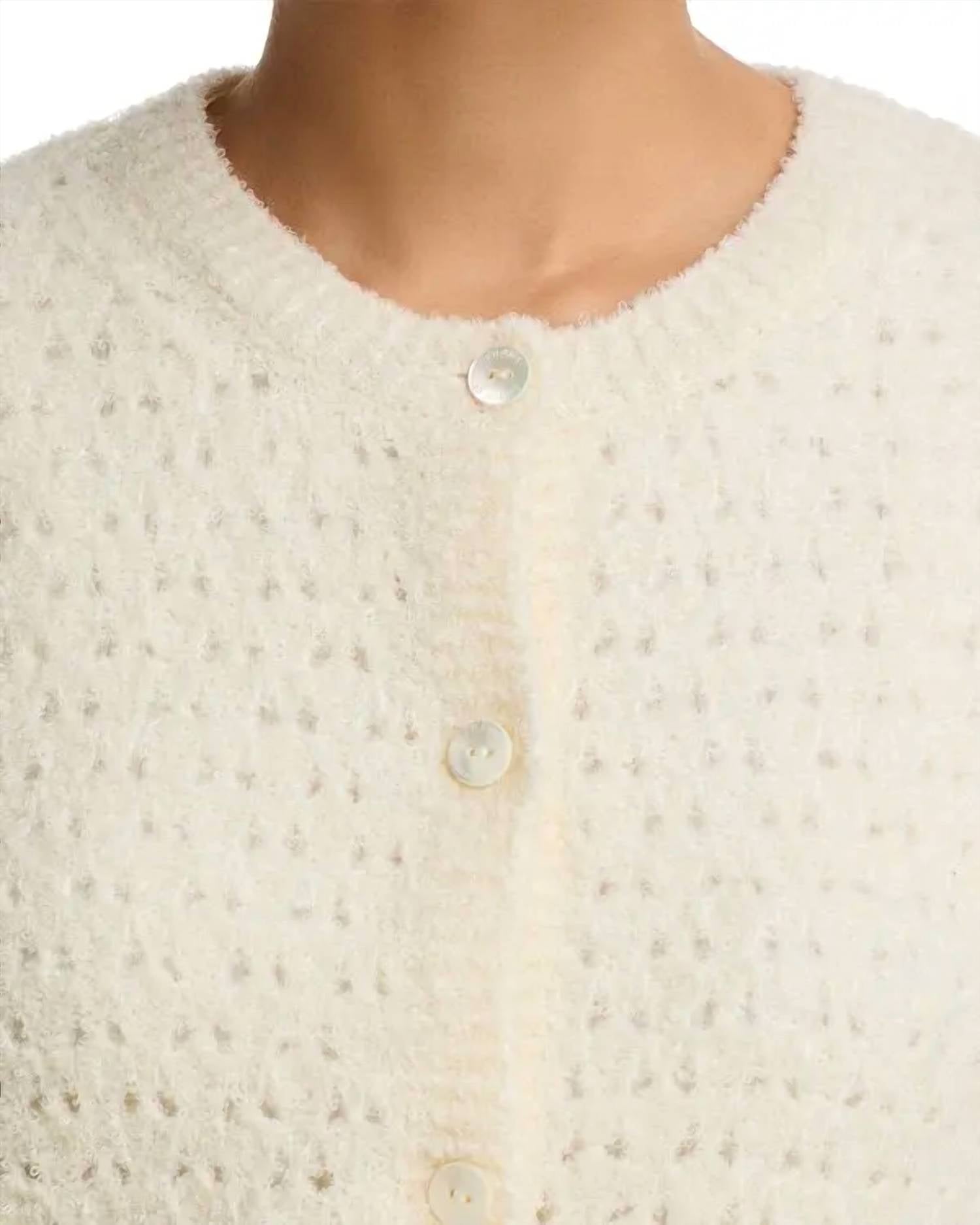 FRAME Chenille Open Stitch Cardigan in cream - women's cardigan - view 4