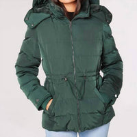 APRICOT Hooded Puffer Jacket With Sinched Waist in green - women's jacket