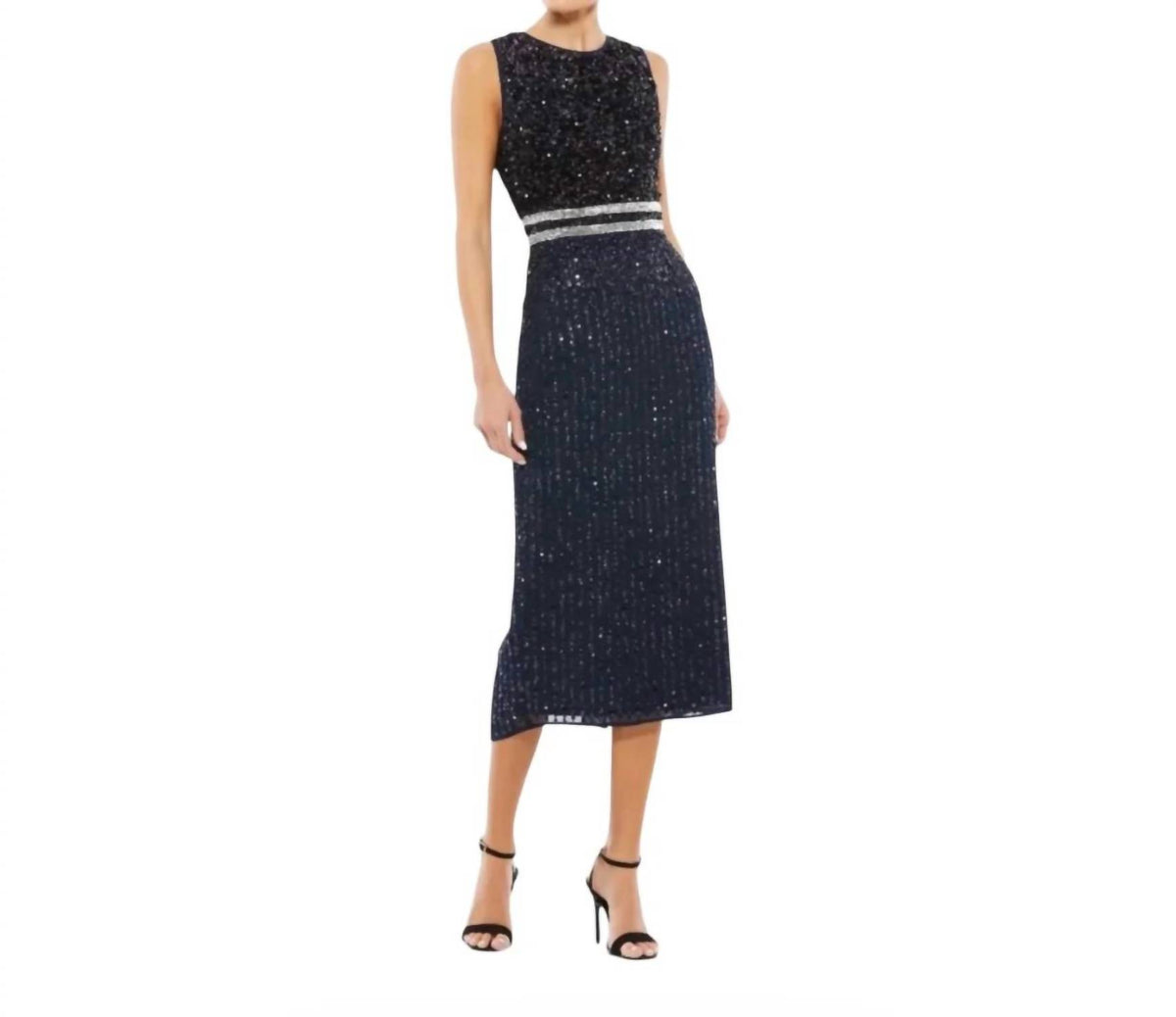 Mac Duggal - Women's Sequin Beaded Waist Midi Sheath Dress