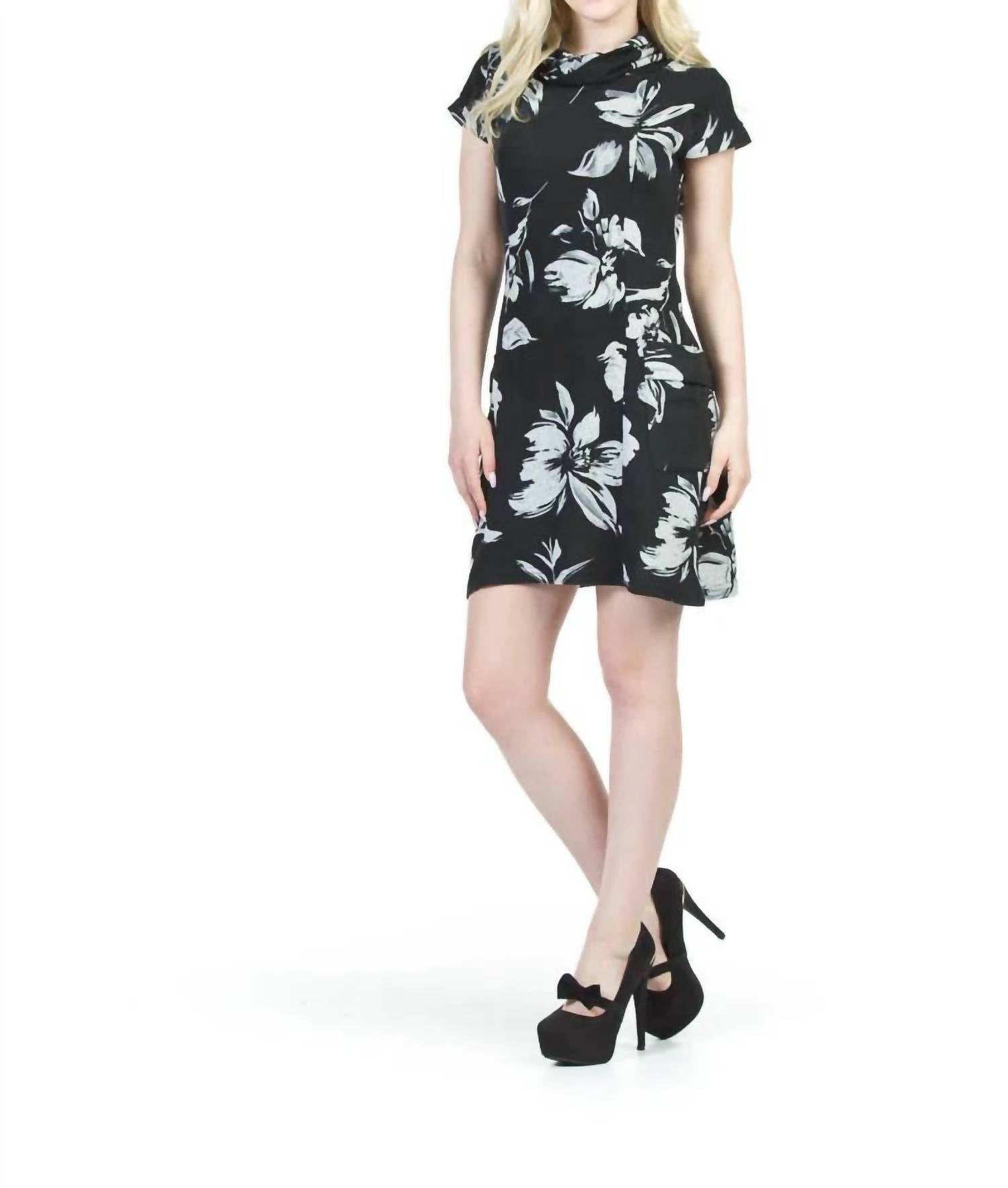 Papillon - Floral Print Short Sleeve Panelled Sweater Dress