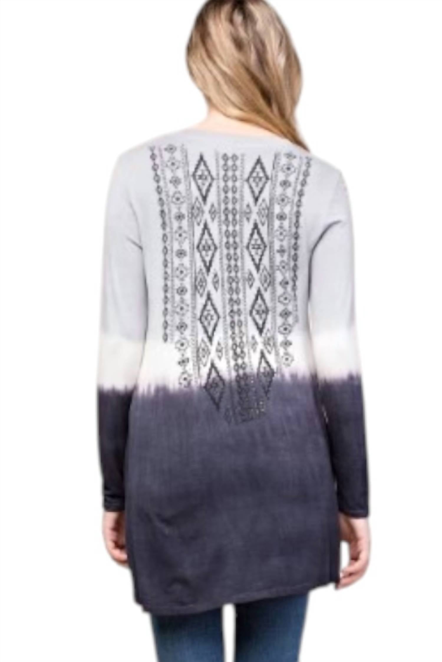 Vocal Apparel - Long Sleeve Top With Print & Stone Accent