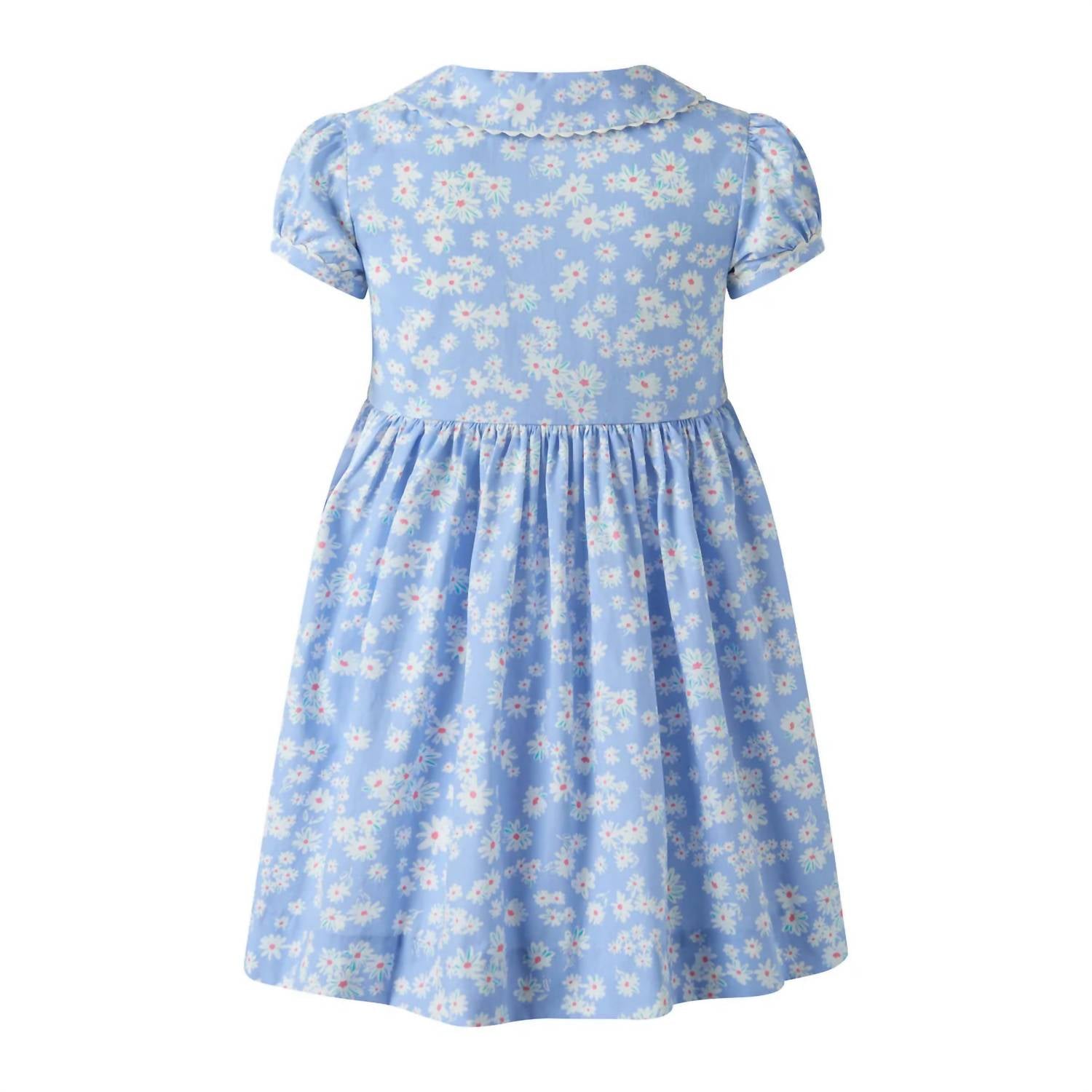 Rachel Riley Girls' Daisy Button Front Dress in blue - kids' dress - alternate view