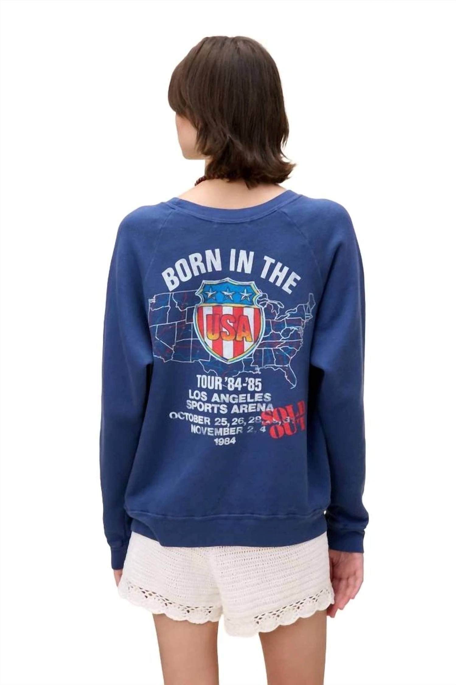 DAYDREAMER Bruce Springsteen Born In Usa Top in usa top in washed indigo - women's long sleeve top - detail view