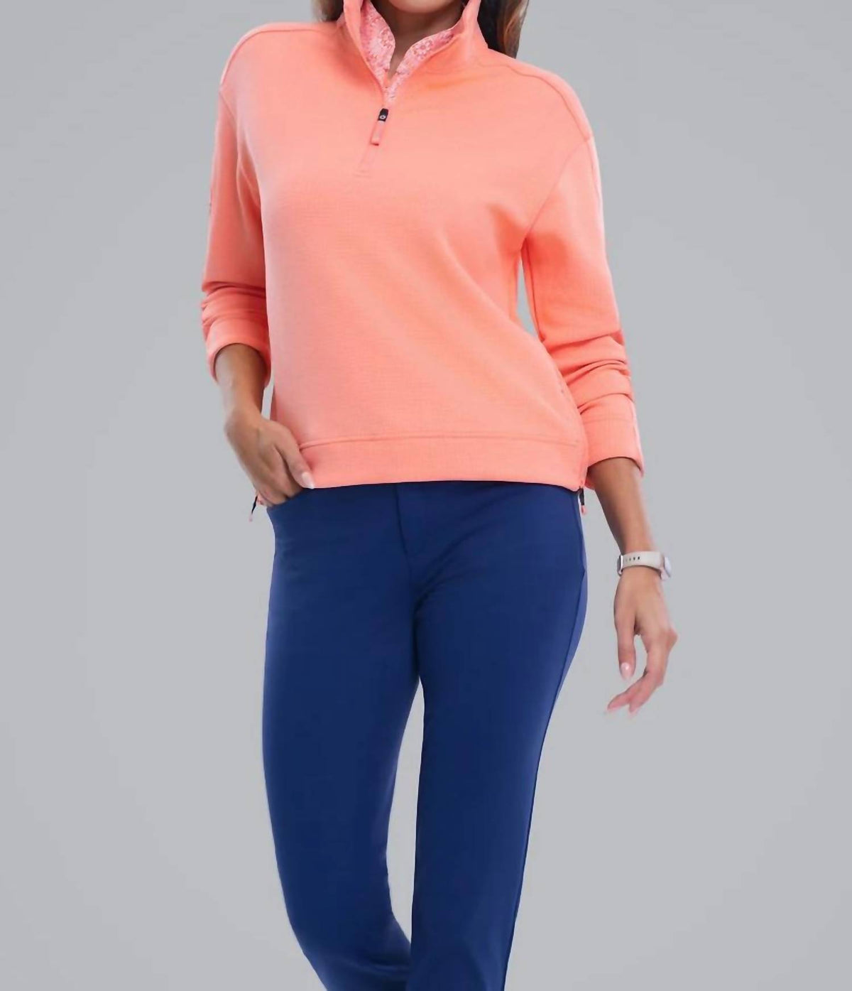 Ibkul - Waffle Knit 1/4 Zip Pullover Sweatshirt