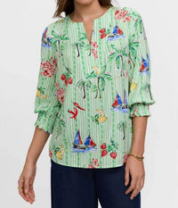 Foxcroft - Alica Three Quarter Sleeve Recess Stripe Shirt