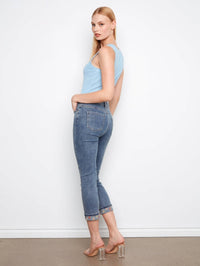 Charlie B - Embroidered Cuff Cropped Slim Leg Jeans