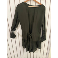 Stillwater Women's Tunic Top in army green - women's shirt - detail view