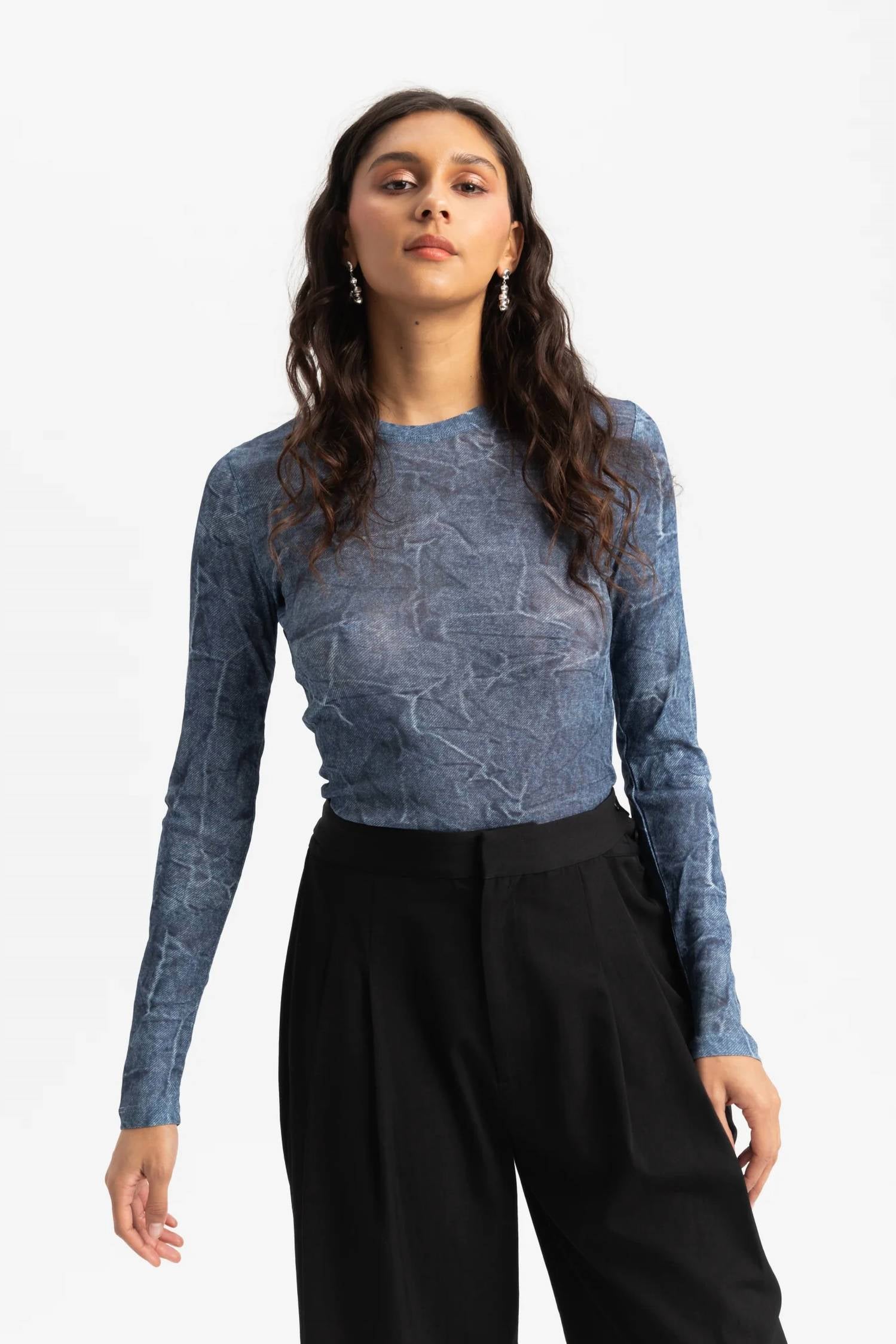 Ganni - Long Sleeve Crewneck Blouse