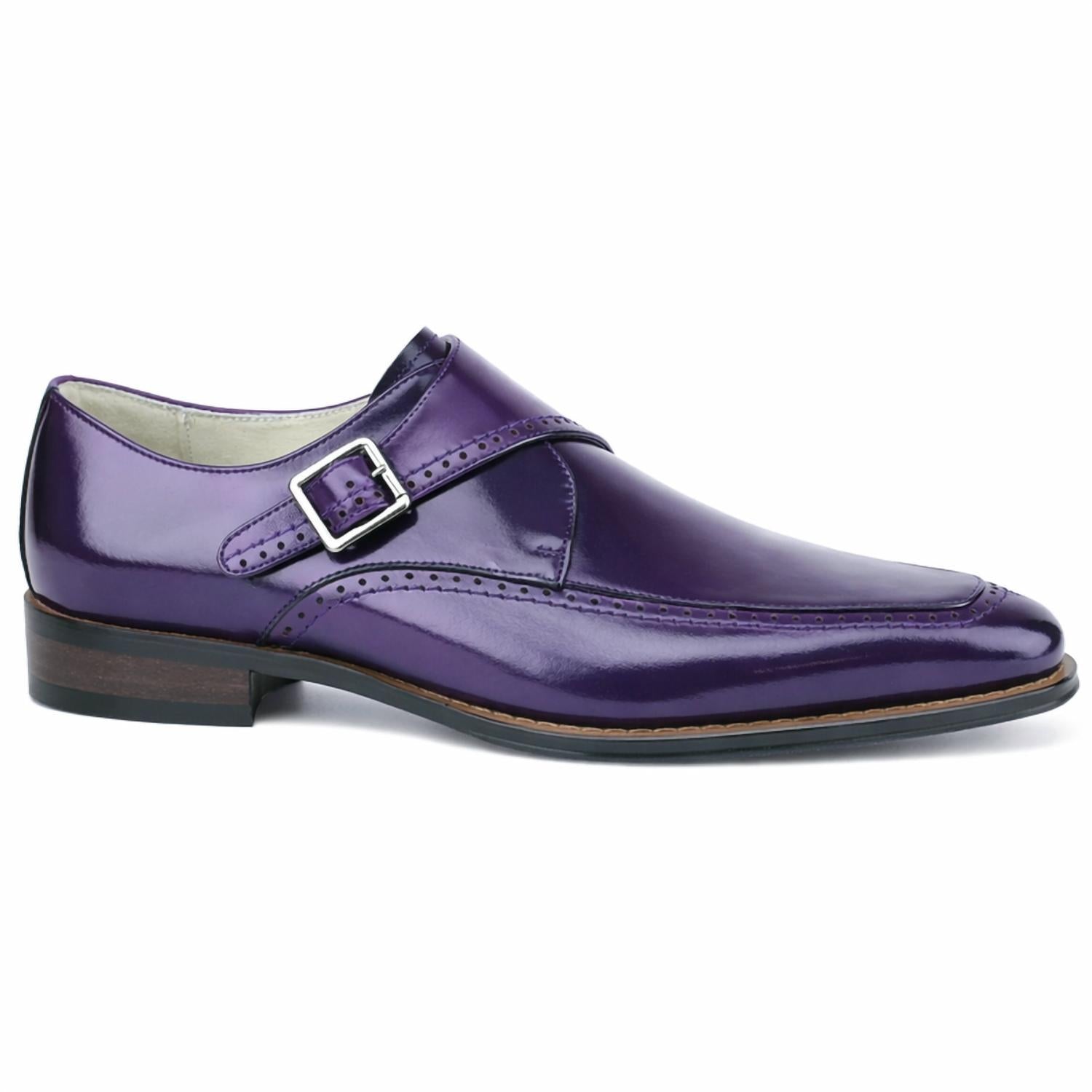Giovanni Amato Men’s Genuine Leather Monk Strap Dress Shoe in purple - men's loafer - detail view