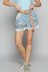 Pol - Elastic Waistband Patchworks Shorts