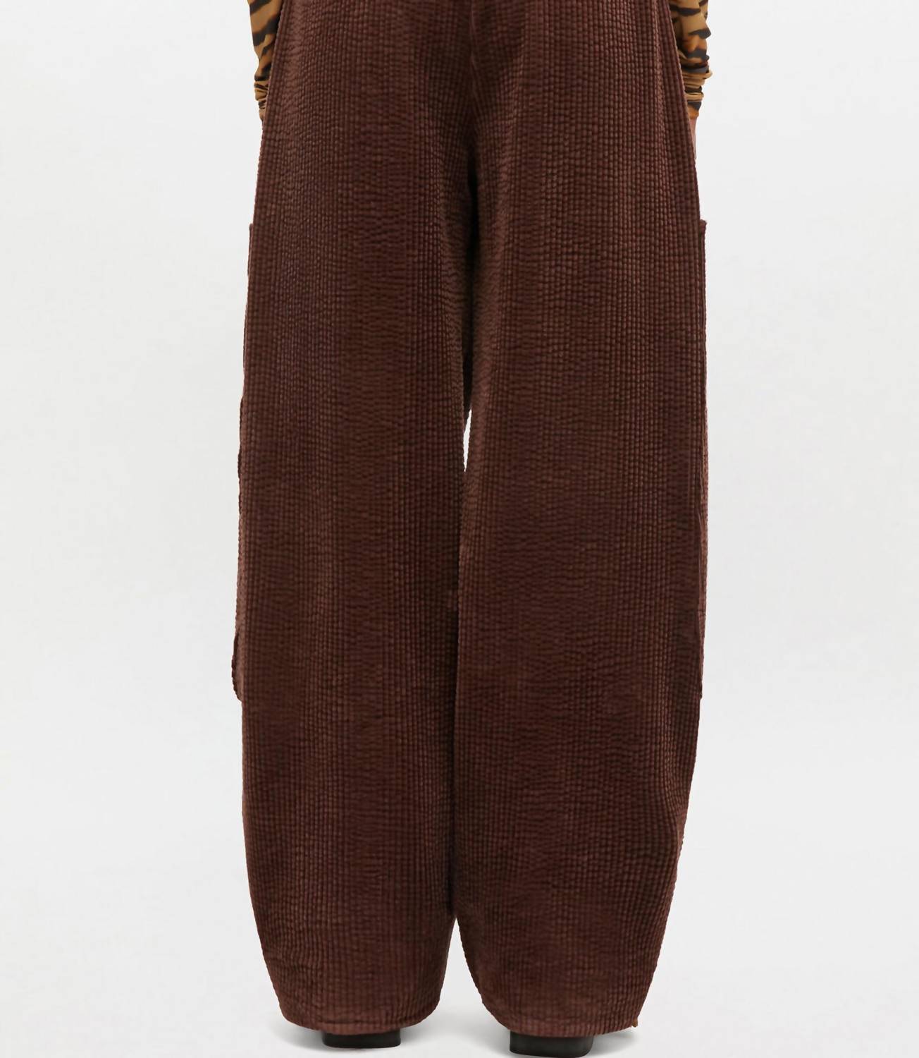 GANNI Seersucker Corduroy Curved Pants in chicorycoffee - women's pants - alternate view