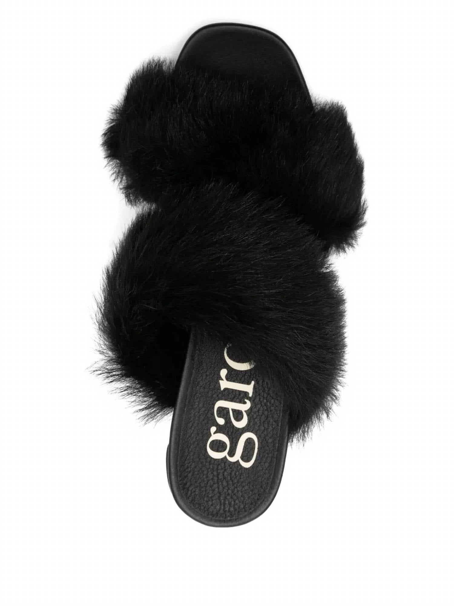 pedro garcia Women's Cissy Fur-trimmed Heeled Sandals in black suede churra - women's sandal - view 4