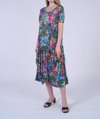 Shana Apparel - Crinkle Short Sleeve Dress With Drape Hem