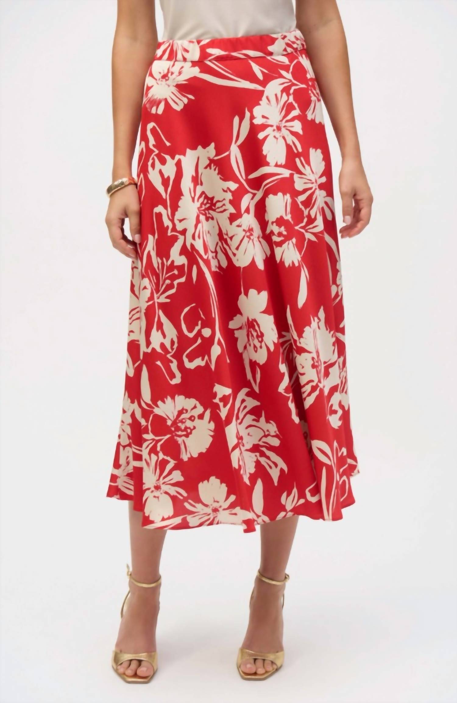 Joseph Ribkoff Long Flower Print Skirt in red cream - women's skirt