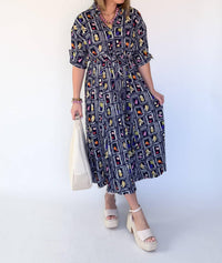 Karlie Italian Fruit Shirt Dress in blue multi - women's dress