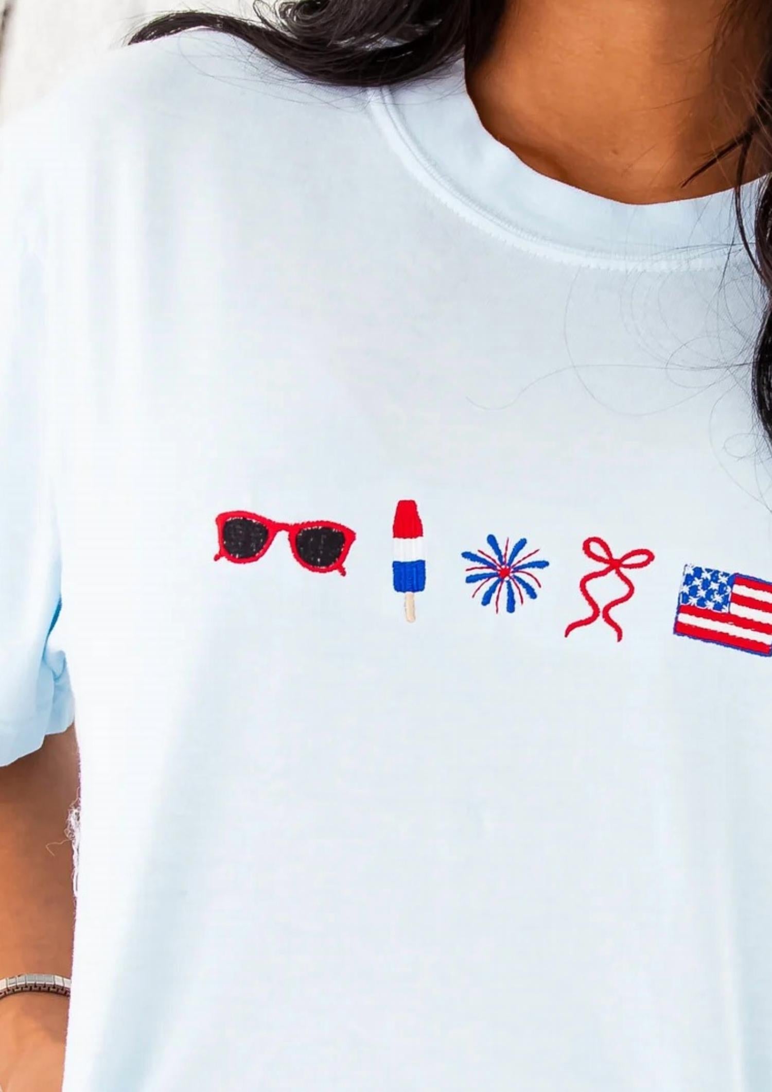 Comfort Colors - Embroidered 4th Of July T-shirts