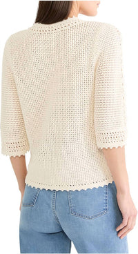 Nic + Zoe Crochet Mesh Sweater in cream - women's sweater - detail view