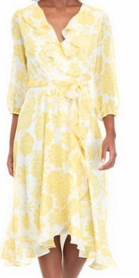 Maison Tara - Floral Three Fourth Sleeve Wrap Midi Dress