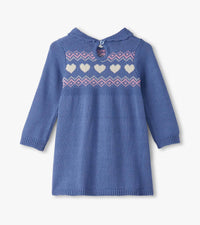 Hatley Girl's Polar Bear Cable Knit Sweater Dress in blue - kids' dress - detail view