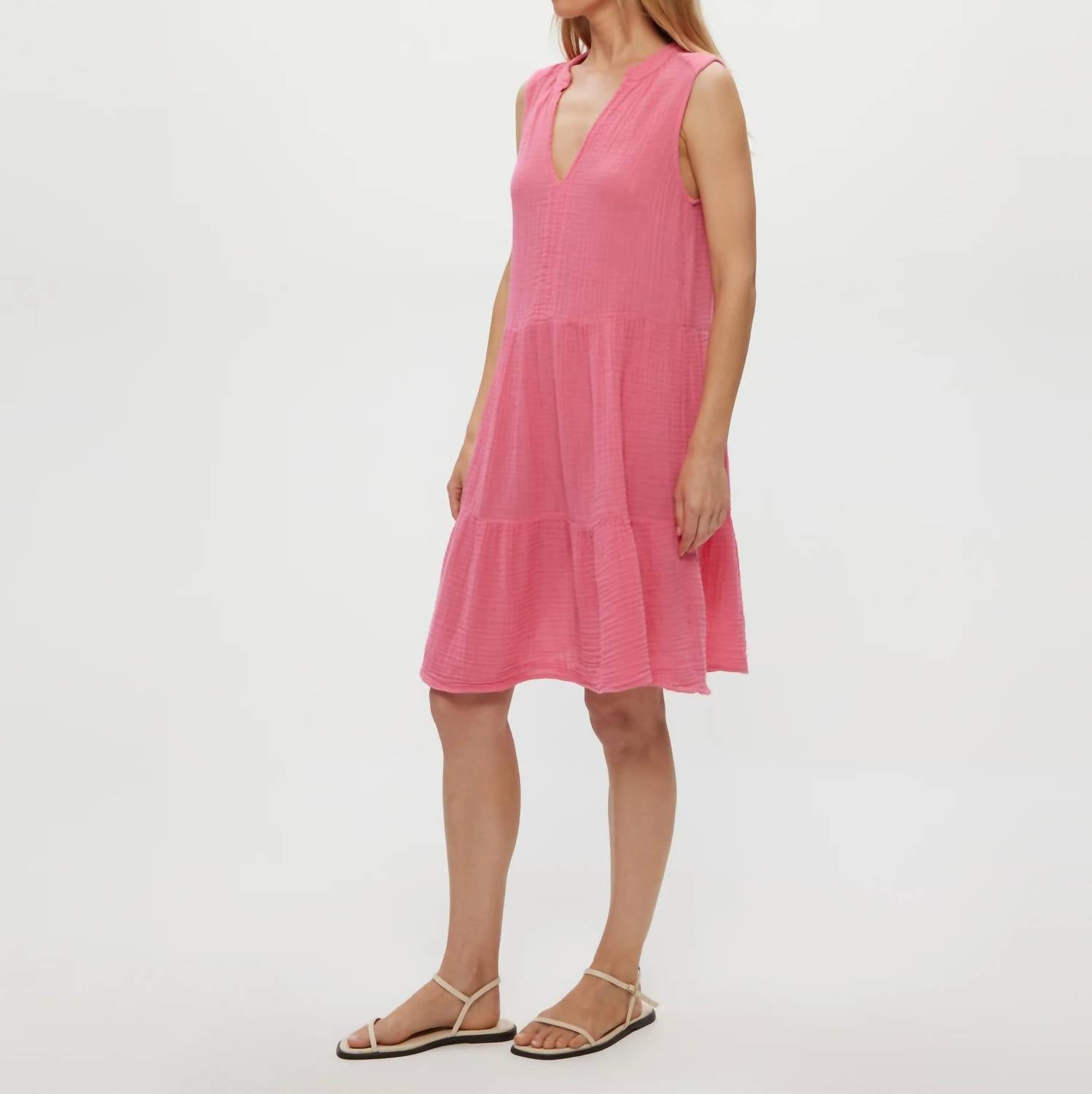 Michael Stars Daisy Gauze Midi Dress in drangonfruit - women's dress - detail view