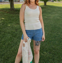Hem & Thread Scallop Sweetheart Sweater Tank Top in cream - women's tank top