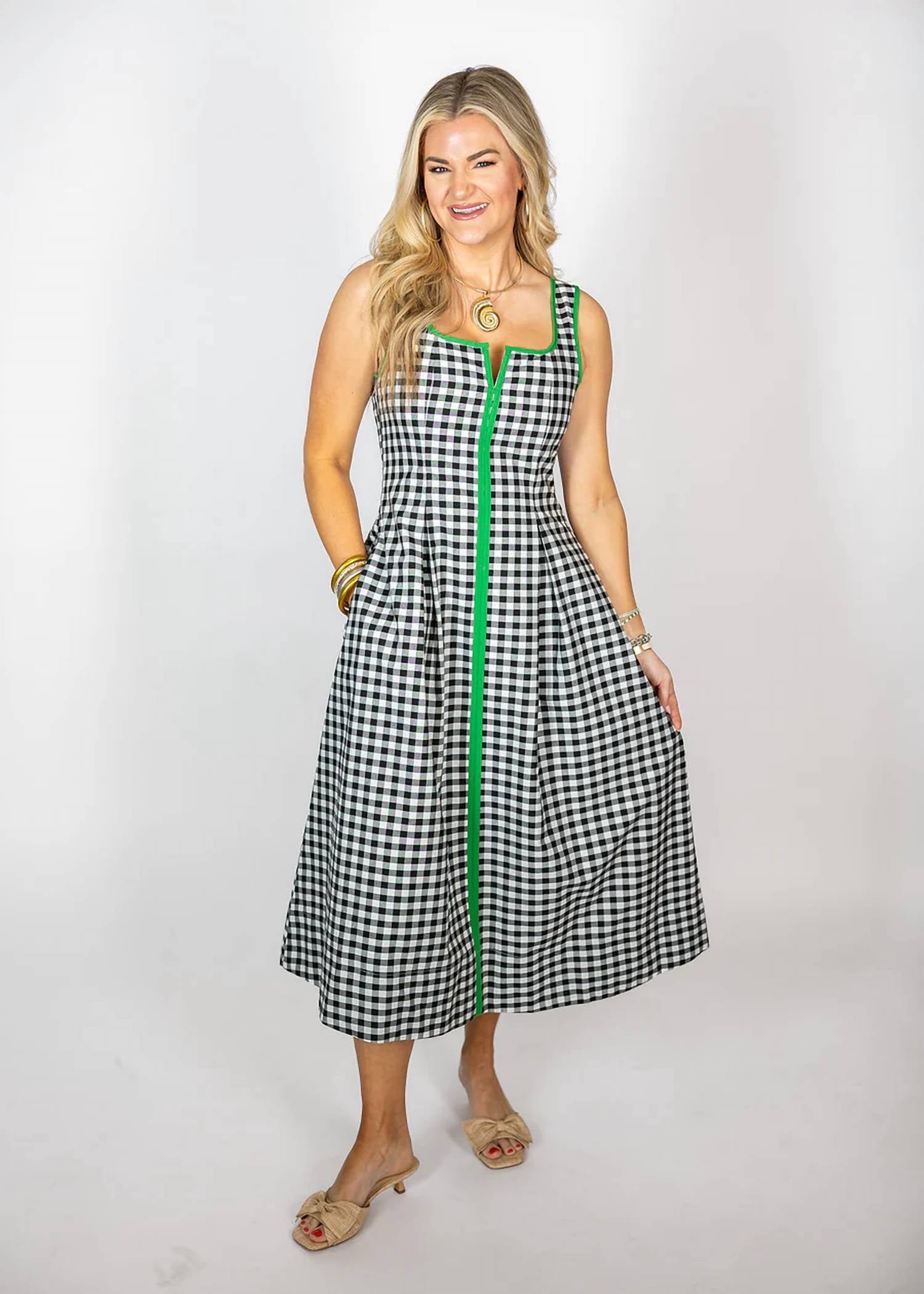 Entro - Gingham Sleeveless Midi Dress