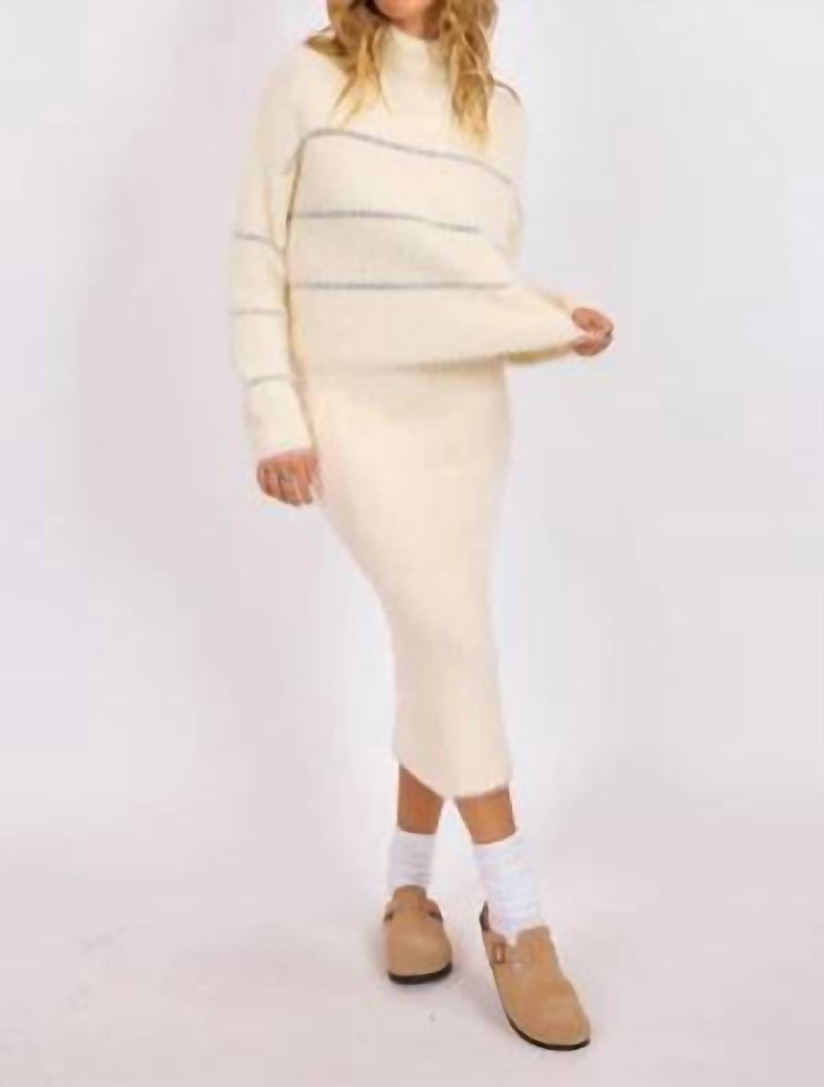 Sage The Label - Martini Metallic Stripe Turtleneck Sweater