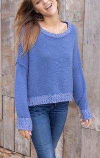Wooden Ships Lara Trim Crewneck Chunky Sweater in blue fire blue violet marl - women's sweater - detail view