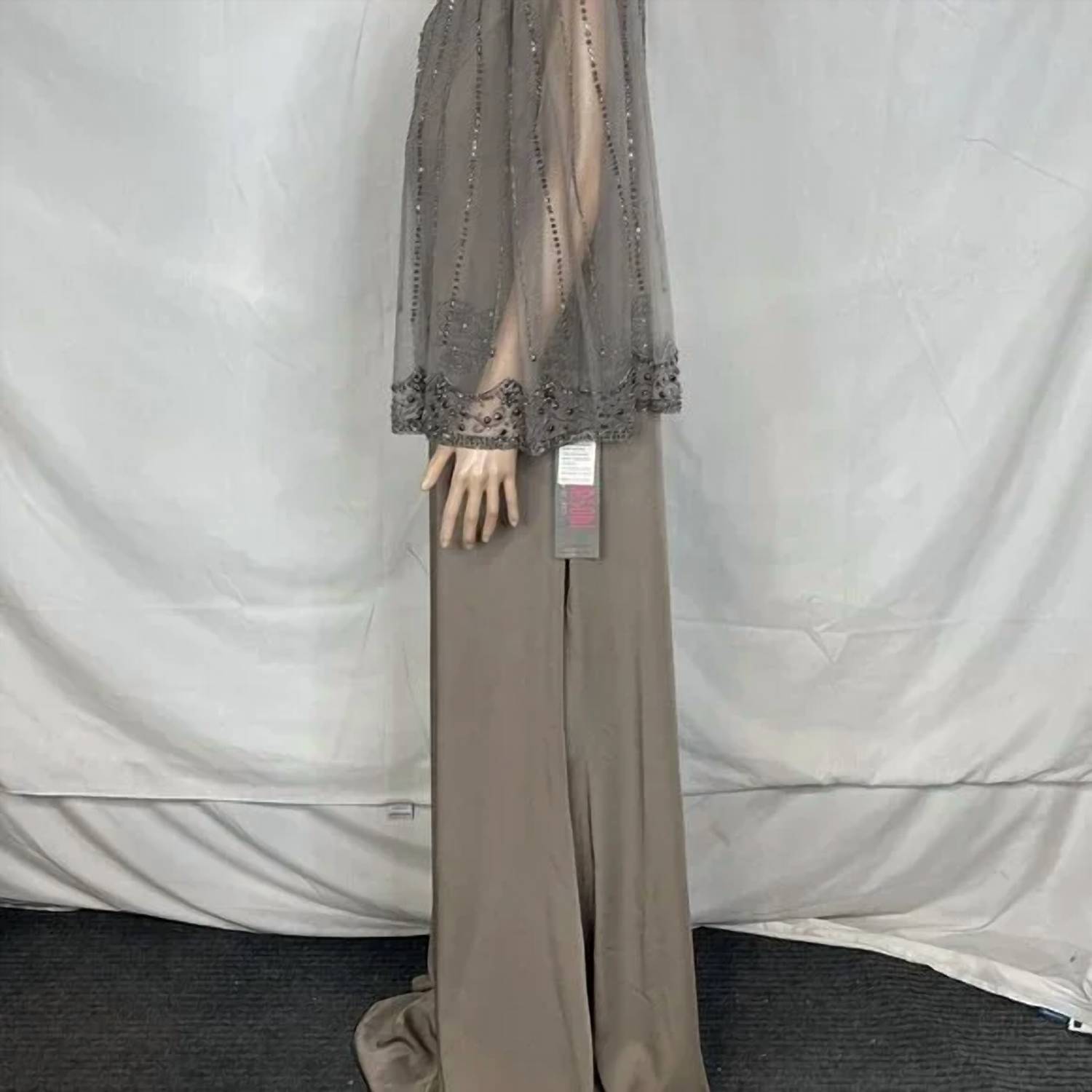 Marsoni by Colors Women’s Jeweled Cape Gown in mink - women's dress - detail view